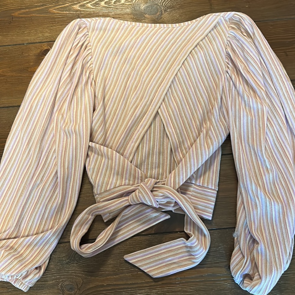 Free People Autumn Nights Striped Tulip Tie-Back Top Orchid Rain V-Neck - Picture 7 of 10